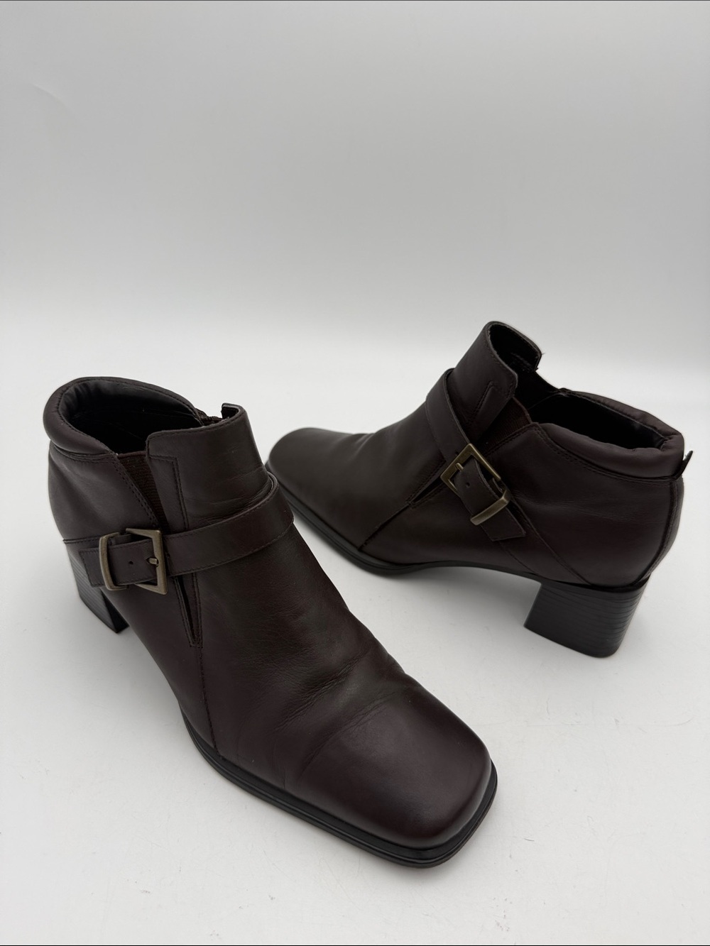 Vintage St. John Bay Women Dark Brown Leather Ankle Boots 7.5M Buckle Y2K goth